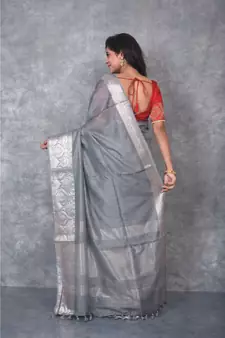 grey silk hand woven handloom saree with blouse