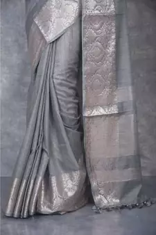 grey silk hand woven handloom saree with blouse