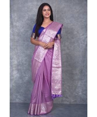 purple silk hand woven handloom saree with blouse 1