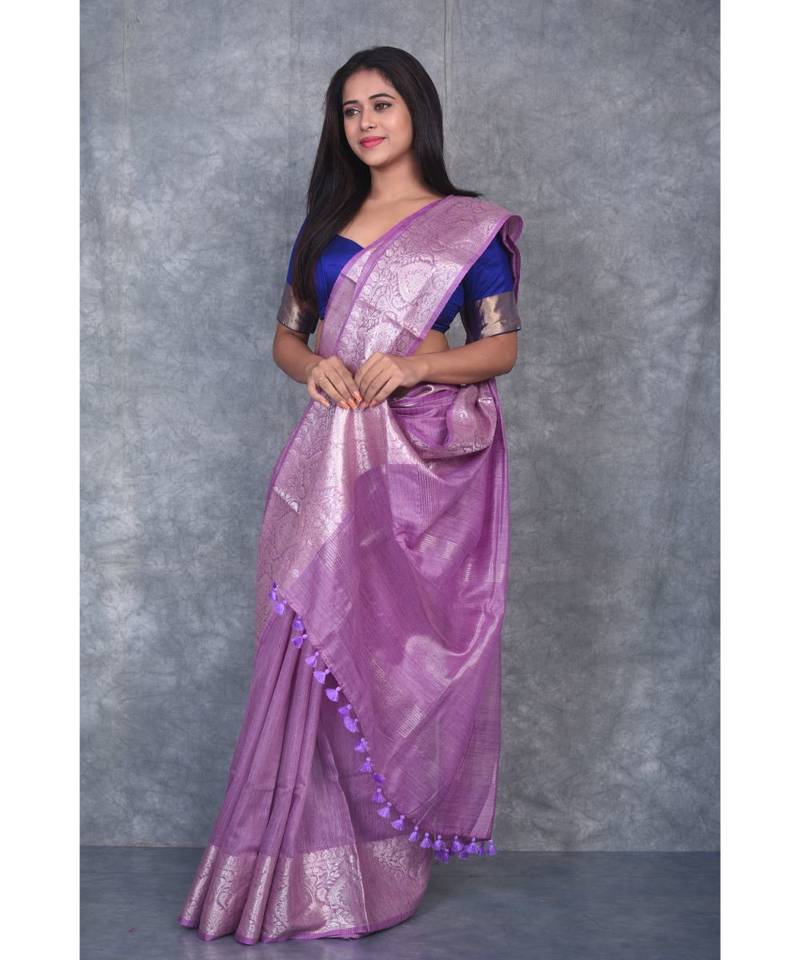 purple silk hand woven handloom saree with blouse
