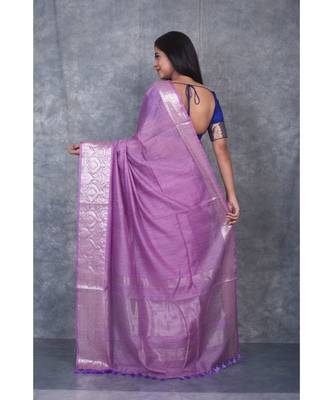 purple silk hand woven handloom saree with blouse 3