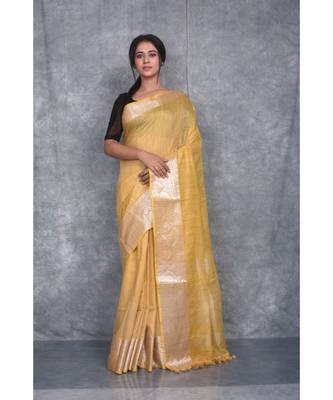 yellow silk hand woven handloom saree with blouse 1
