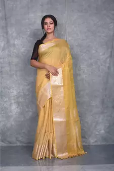 yellow silk hand woven handloom saree with blouse
