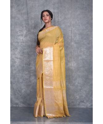 yellow silk hand woven handloom saree with blouse 2