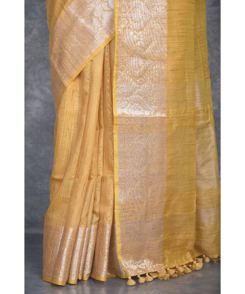 yellow silk hand woven handloom saree with blouse