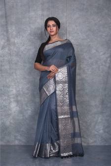 blue silk hand woven handloom saree with blouse