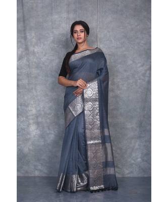 blue silk hand woven handloom saree with blouse 1