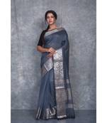 blue silk hand woven handloom saree with blouse