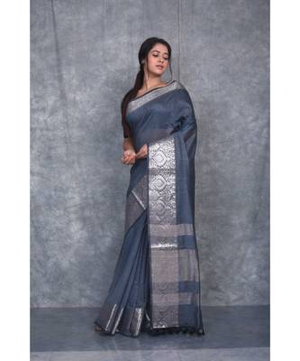 blue silk hand woven handloom saree with blouse 2