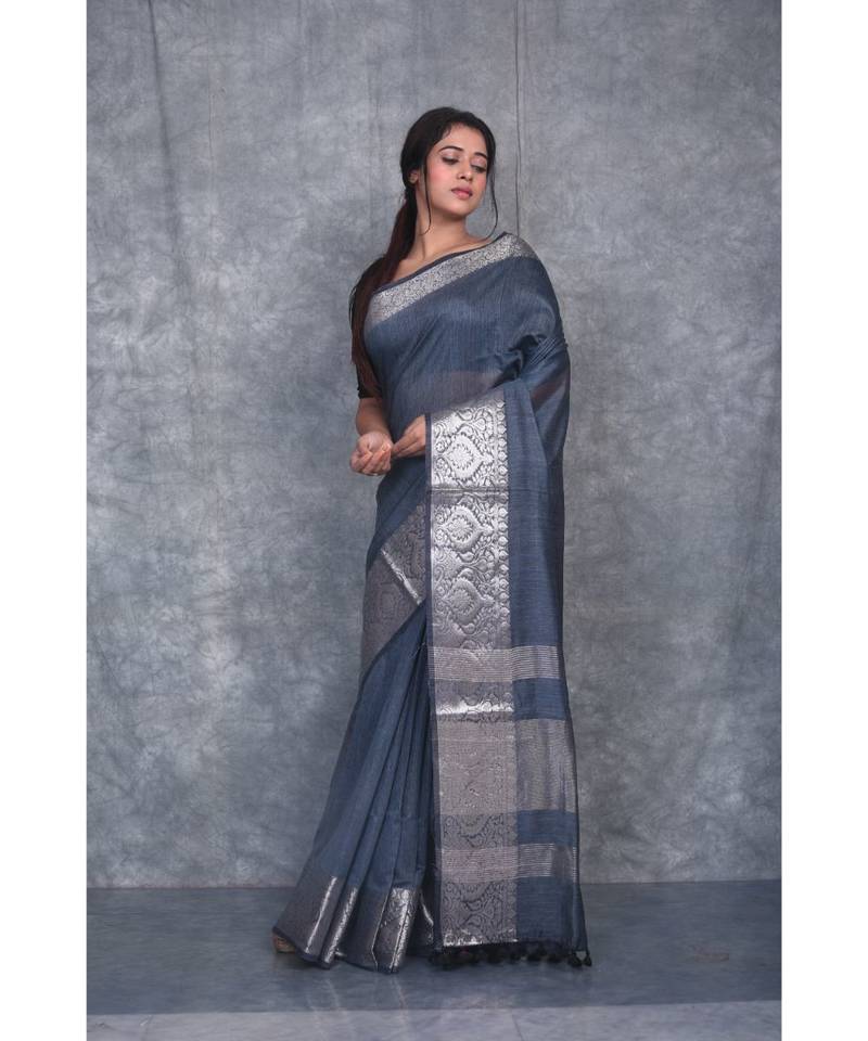 blue silk hand woven handloom saree with blouse