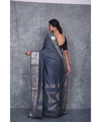 blue silk hand woven handloom saree with blouse 3