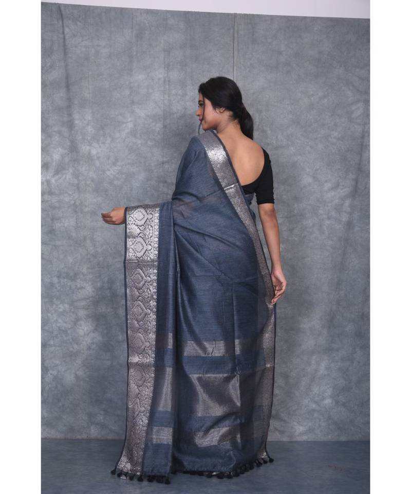 blue silk hand woven handloom saree with blouse