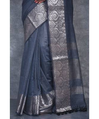 blue silk hand woven handloom saree with blouse 4