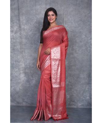 rust silk hand woven handloom saree with blouse 1