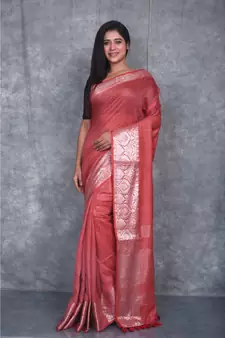 rust silk hand woven handloom saree with blouse