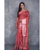 rust silk hand woven handloom saree with blouse