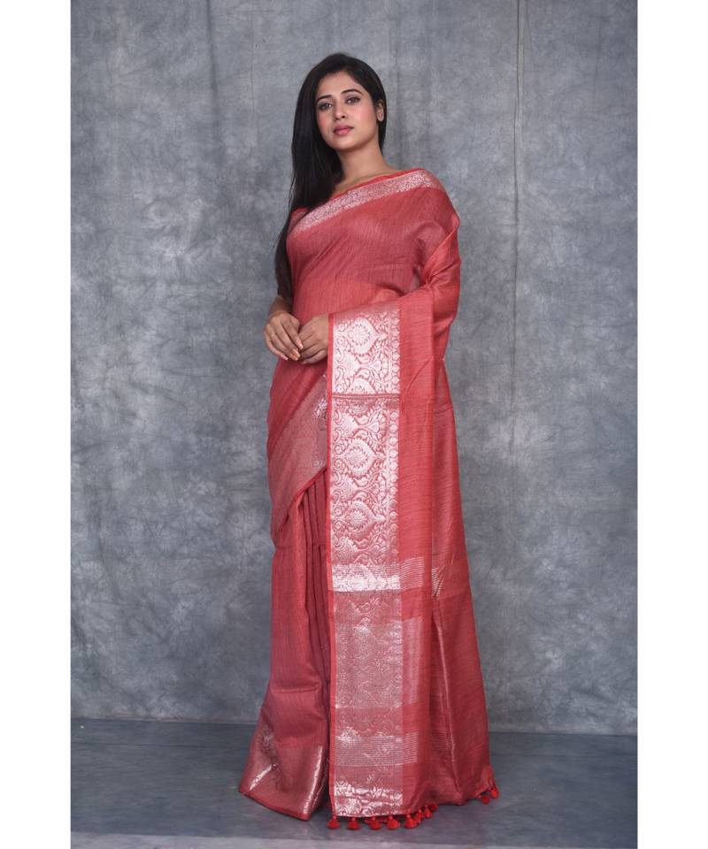 rust silk hand woven handloom saree with blouse