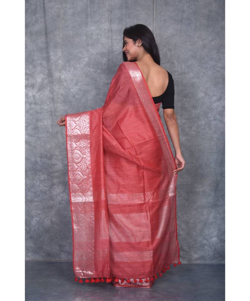 rust silk hand woven handloom saree with blouse