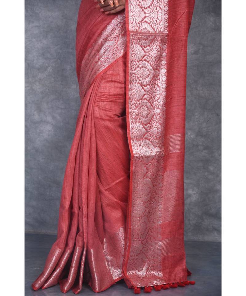 rust silk hand woven handloom saree with blouse