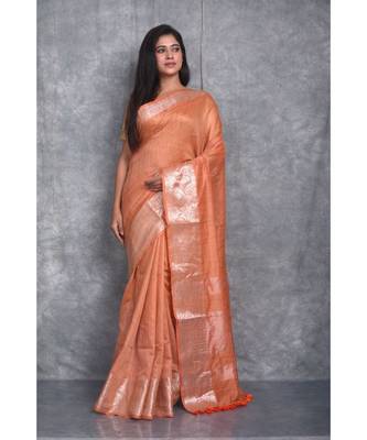 orange silk hand woven handloom saree with blouse 1