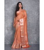 orange silk hand woven handloom saree with blouse