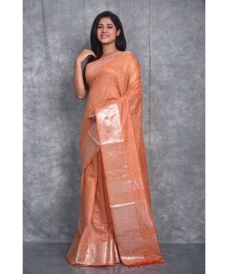 orange silk hand woven handloom saree with blouse 2