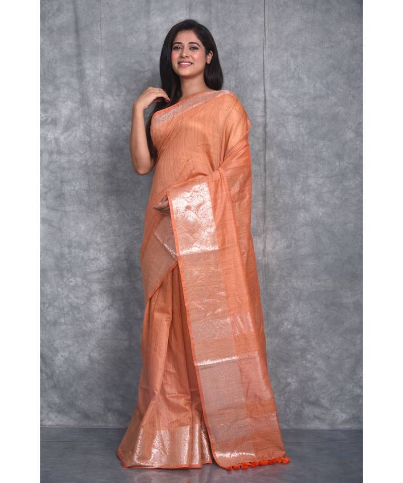 orange silk hand woven handloom saree with blouse