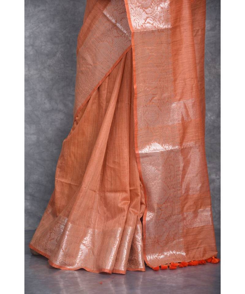 orange silk hand woven handloom saree with blouse
