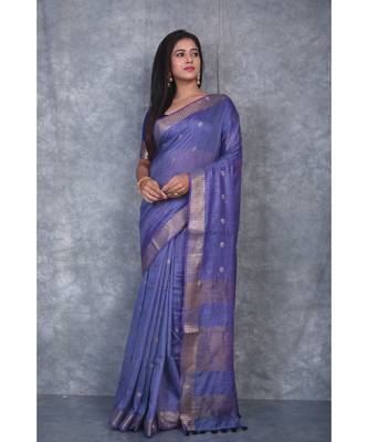 blue silk hand woven handloom saree with blouse 1