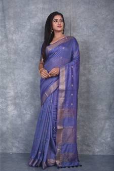 blue silk hand woven handloom saree with blouse