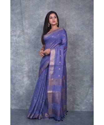 blue silk hand woven handloom saree with blouse 2
