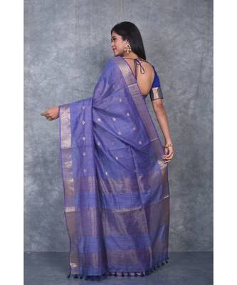 blue silk hand woven handloom saree with blouse 3