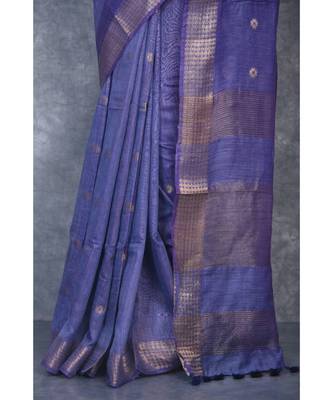 blue silk hand woven handloom saree with blouse 4