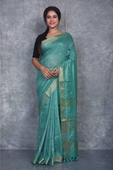 green silk hand woven handloom saree with blouse