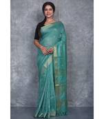 green silk hand woven handloom saree with blouse