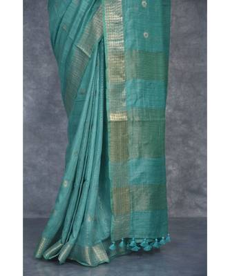 green silk hand woven handloom saree with blouse 4