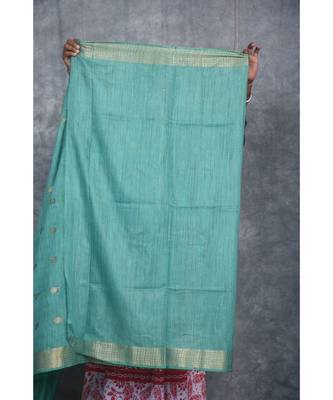 green silk hand woven handloom saree with blouse 5