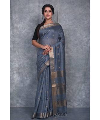 grey silk hand woven handloom saree with blouse 1