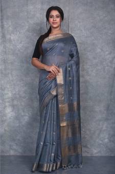 grey silk hand woven handloom saree with blouse