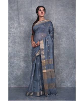 grey silk hand woven handloom saree with blouse 2