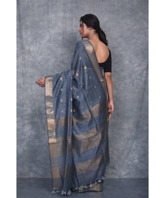 grey silk hand woven handloom saree with blouse 3