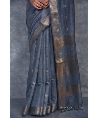 grey silk hand woven handloom saree with blouse 4