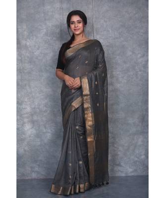 black silk hand woven handloom saree with blouse 1