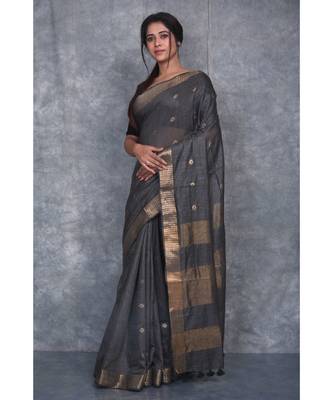 black silk hand woven handloom saree with blouse 2