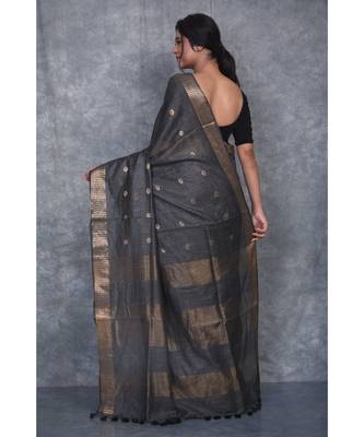 black silk hand woven handloom saree with blouse 3