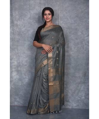 grey silk hand woven handloom saree with blouse 1