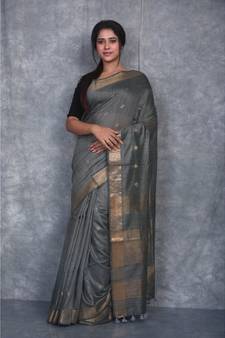 grey silk hand woven handloom saree with blouse