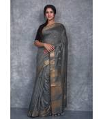 grey silk hand woven handloom saree with blouse