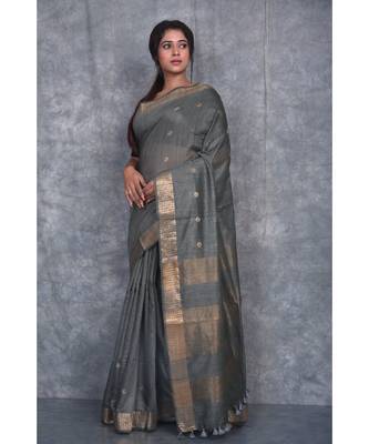 grey silk hand woven handloom saree with blouse 2