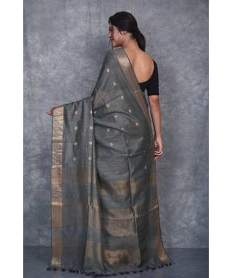 grey silk hand woven handloom saree with blouse 3